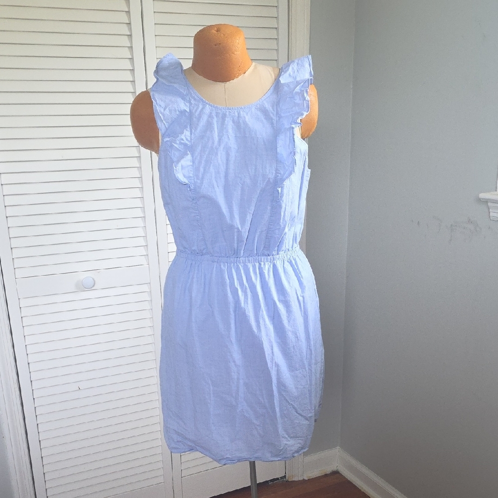J.Crew 100% Cotton Ruffle Sleeve Fit & Flare Dress Blue Size 10